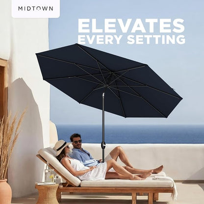 Midtown Umbrellas – The Lean 10 Ft Patio Umbrella with 10-Year-No-Fade Acrylast Acrylic Fabric, Auto-Tilt and 8 Reinforced Ribs for Deck, Pool, Garden, Hotel & Cafes – Harbor Navy Canopy, Black Pole