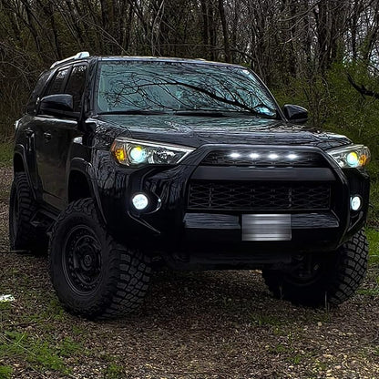 x xotic tech 4pcs Smoked LED Front Grille Marker Light w/Wiring Harness Compatible with Toyota 4Runner TRD TRO Pro Grille, Including SR5, TRD Off-Road, Limited (White)