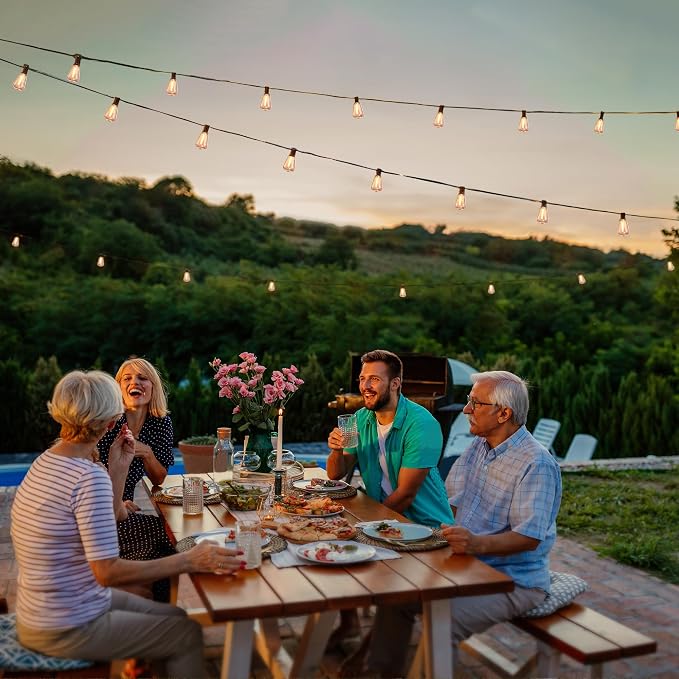 BLIATLUS 55FT Solar String Lights, Waterproof Outdoor Remote 15+2 Shatterproof ST38 LED for Patio Garden