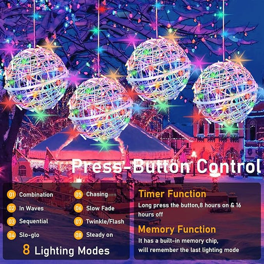 Outdoor Christmas Balls Lights Tree Lights Waterproof, 4 Pack 11.81" LED Hanging Globe Sphere Lights with 8 Lighting Modes Memory Timer Plug for Party Wedding Xmas Porch Patio Garden Yard Decorations
