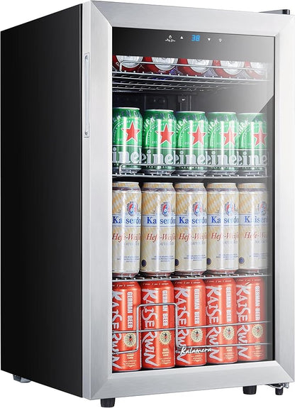 Kalamera 104 Cans Beverage Refrigerator Cooler, Mini Fridge with Glass Door for Soda Beer or Wine, Adjustable Shelves & Digital Temperature Display