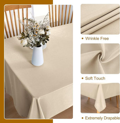 DWCN Rectangle Tablecloth - 60 x 84 Inch - Waterproof Stain and Wrinkle Resistant Washable Table Cloth, Decorative Fabric Table Cover for Kitchen Dining Room Party and Outdoor Use, Beige