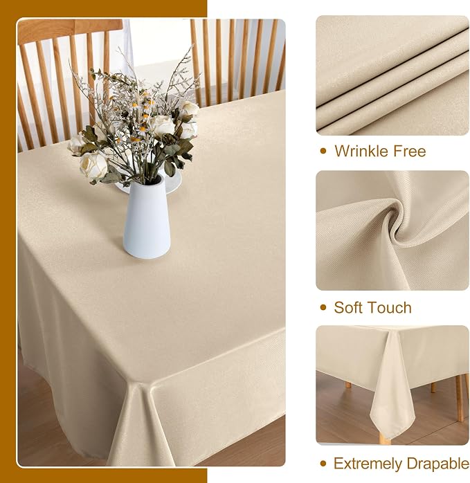 DWCN Square Tablecloth - 54 x 54 Inch - Waterproof Stain and Wrinkle Resistant Washable Table Cloth, Decorative Fabric Table Cover for Kitchen Dining Room Party and Outdoor Use, Beige