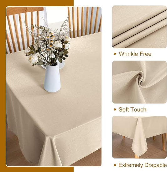 DWCN Rectangle Tablecloth - 90 x 132 Inch - Waterproof Stain and Wrinkle Resistant Washable Table Cloth, Decorative Fabric Table Cover for Kitchen Dining Room Party and Outdoor Use, Beige