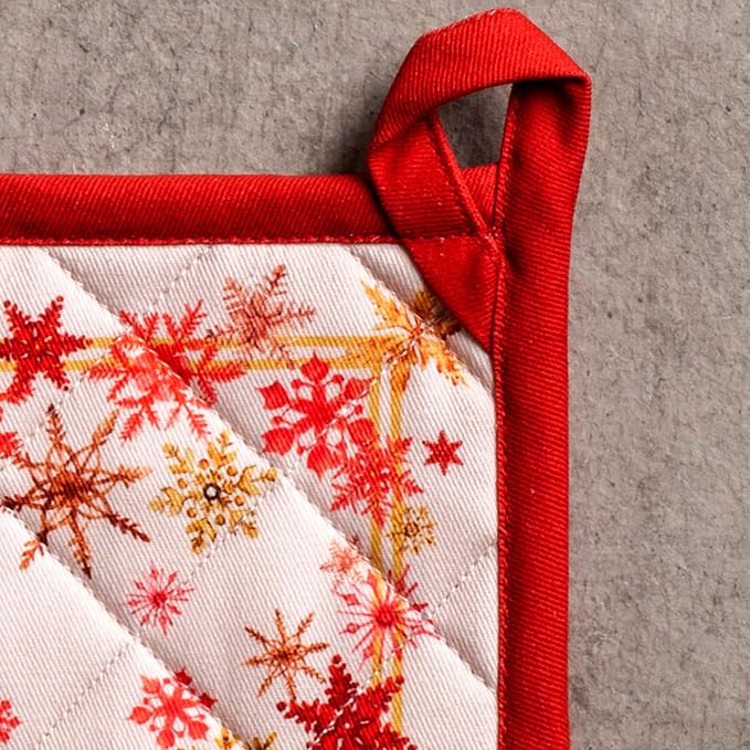 Maison d' Hermine Pot Holders 100% Cotton Potholders (8" x 8", Pack of 1) | Heat Resistant Hot Pads with Loop BBQ Cooking Baking Hotel Kitchen Handling Hot Pans Thanksgiving Christmas - Crystal Star