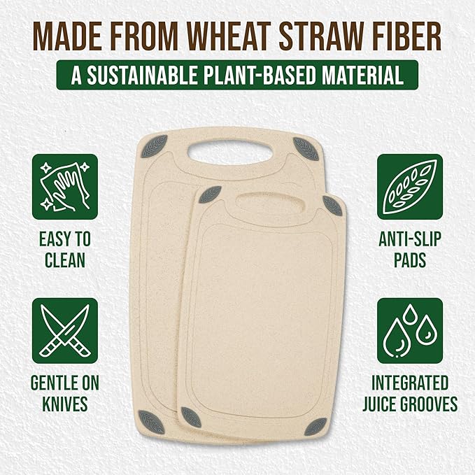 AXIOM CREATIONS 2-Piece Reversible Cutting Board Set Made with Natural Wheat Straw Fiber, Eco-Conscious Food Safe Kitchen Essentials, Gluten Free & BPA Free Chopping Boards for Kitchen