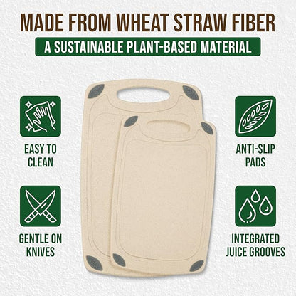 AXIOM CREATIONS 2-Piece Reversible Cutting Board Set Made with Natural Wheat Straw Fiber, Eco-Conscious Food Safe Kitchen Essentials, Gluten Free & BPA Free Chopping Boards for Kitchen