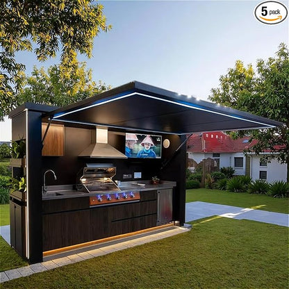Stainless Steel Modular Outdoor Kitchen Units | Weatherproof Kitchen Island with 4-Burner, BBQ Grill, Fridge, Sink, Cooktop, Bar Counter & Canopy, Ideal for Outdoor Living
