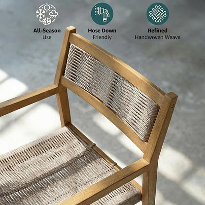 Acacia 9 Piece Outdoor Dining Set Extendable 63""-95"" L Table with Umbrella Hole & 8 Handwoven Chairs - All-Weather Use, Easy Assembly Patio Furniture Set for Deck, Garden - Natural (Set for 6-8)