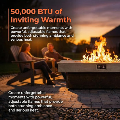 56 Inch Propane Fire Pit Table for Large Gatherings – 50,000 BTU 3-Level Adjustable Outdoor Gas Firepit, Spacious Tabletop for 5-6 People, Easy Ignition for Backyard Parties
