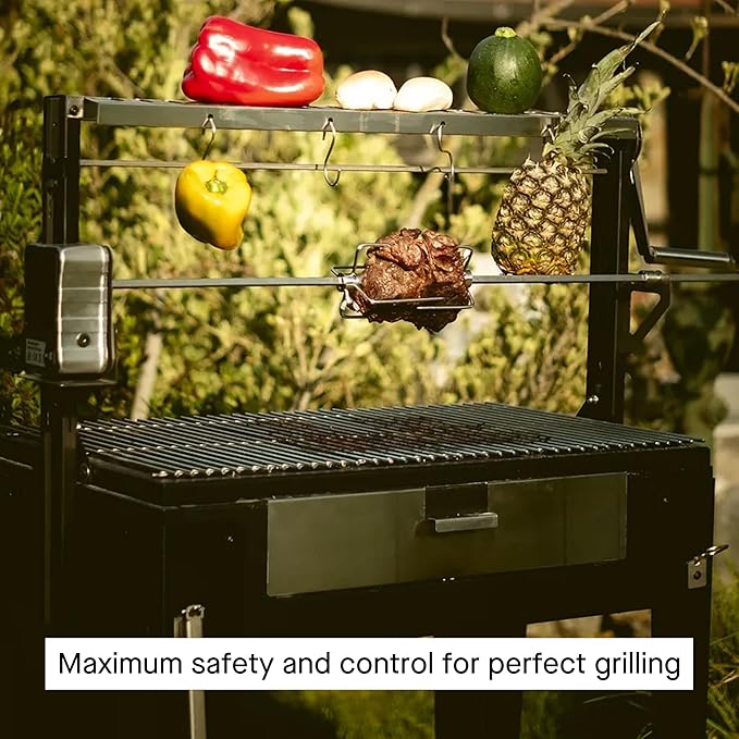 Charcoal Grill Maiten - Freestanding Santa Maria Barbecue, Adjustable Height, Detachable Front Cover, 22 lbs Capacity - Ideal for Camping