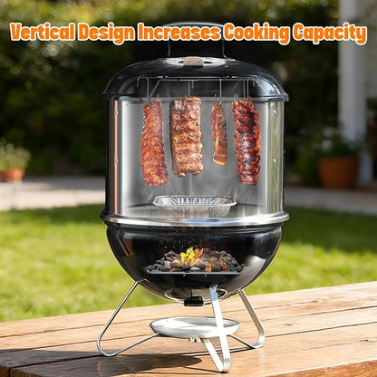 onlyfire Stainless Steel Cooking Smoking Attachment, Rib Hanging System | Fits for 14" Kettle Grills, Turns Your Kettle into Smoker