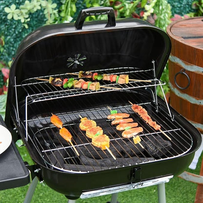 21" Portable Charcoal Grill with Wheels and Bottom Shelf