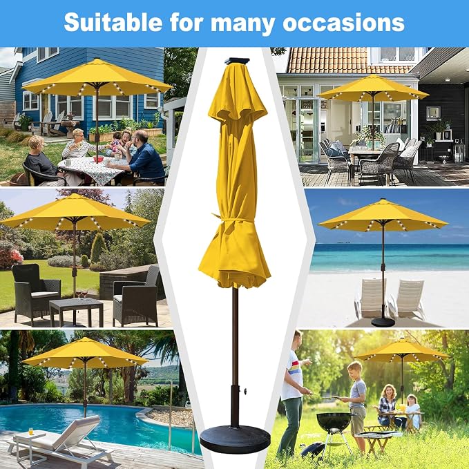 Eurmax USA 10-Year-Non-Fading 10FT Outdoor Patio Market Umbrella with LED Lights,UPF50+ UV Resistant,Heavy Duty Commercial Grade,Crank Lift Design,Windproof Vented Top for Garden,Pool,Sunflower Yellow