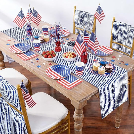Patriotic Table Runner Independence Day Table Centerpieces Blue White Star Print American Flag Runner for 4th of July Memorial Day, Veterans Day, Independence Day Table Top Kitchen Decorations