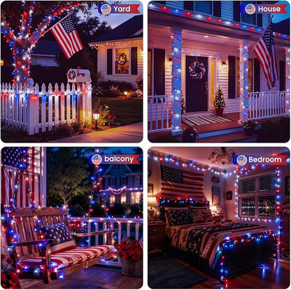 2-Pack Connectable 4th of July 164FT 400LED String Lights, Extra-Long Led Twinkle Lights Waterproof with 13 Modes& Timer, Independence Day Decoration Outdoor Indoor, Red White and Blue