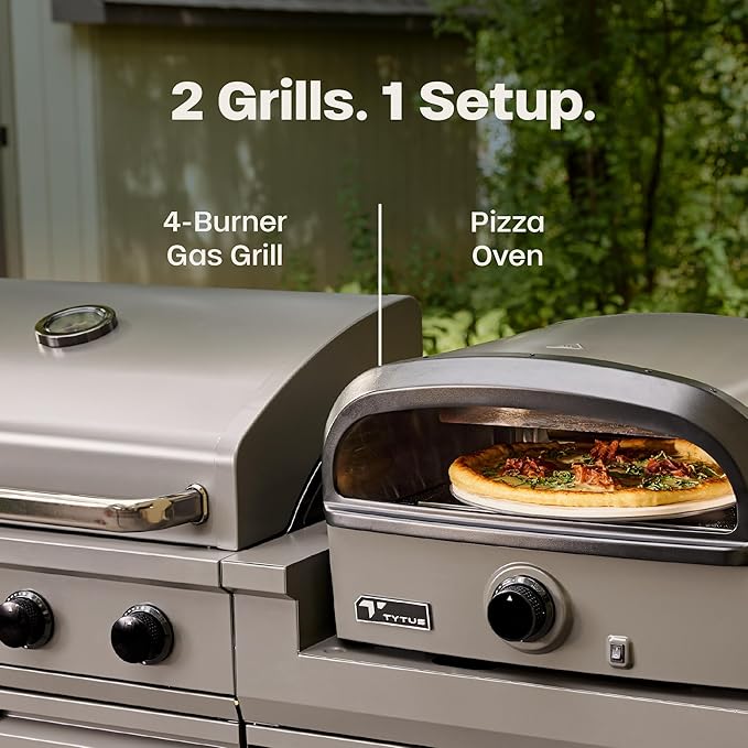 Tytus Anaheim 4-Burner Gas Grill with Prep Cart and Pizza Oven + Cover - Modular Outdoor Kitchen, Quick Assembly, Outdoor Cooking, Kitchen Island for BBQ