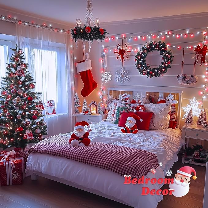 JMEXSUSS 200 LED Red and White Christmas Lights, 66ft String Lights Plug in | Connectable, 8 Modes, Green Wire Twinkle Christmas Lights for Tree Bedroom Mantel Fireplace Porch Yard Indoor Outdoor Decor