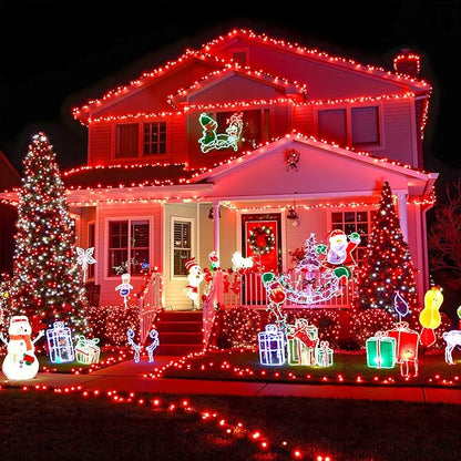 100FT 300 LED Outdoor String Lights, Plug in Red Christmas Lights Indoor Waterproof with 8 Modes, Connectable Twinkle Fairy Lights Clear Wire for Indoor Bedroom Home Patio Yard Wedding Decorations