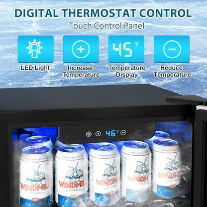 Electactic 48 Can Beverage Refrigerator,12 Bottle Wine Cooler with Stainless Steel Glass Door, Digital Temperature Display, Countertop Mini Fridge for Soda, Wine or Beer, Silver