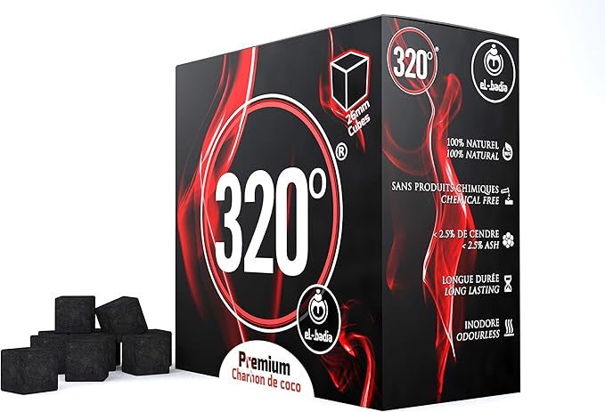 320° 4kg Premium Hookah Shisha Coconut Charcoal Coal (26mm Cubes) for BBQ - 256 Cubes