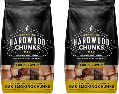 Fire & Flavor Premium All-Natural Oak Wood Smoking Chunks, Sweet, Moderately Smoky Flavor for Use with Pork & Ribs, All Meats, Great for Charcoal Grills and Smokers, USA Made