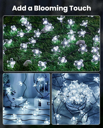 Brightown 60 LED Flower Solar String Lights Outdoor Waterproof, Fairy Lights for Garden Yard Fence Patio Christmas Tree Wedding Party Decor, White, 2 Pack