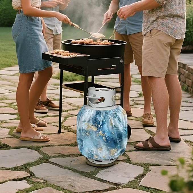 Blue Marble Print Dual Propane Tank Cover Outdoor 600D Heavy Duty Waterproof Covers Fits Standard 20 lb Cylinder Tank Cylinde Travel Trailer, 13.7'' x 16.5'',2 Pack