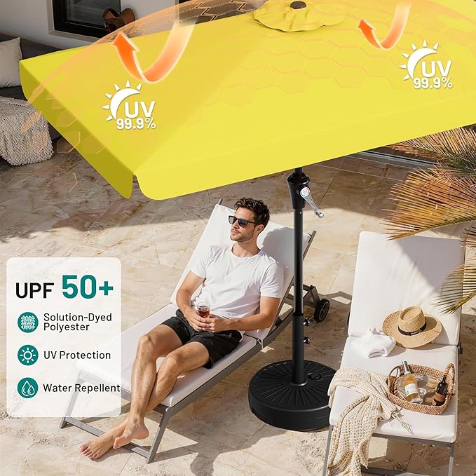 AreShark 8 X 10 FT Large Rectangular Patio Umbrella with Valance, Outdoor Table Market Umbrella w/Crank & 8 Ribs, Rectangle Outdoor Umbrellas for Garden, Deck, Yard and Poolside, Yellow