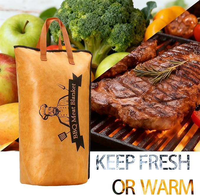 BBQ Blanket for Resting Meat,21inch Reusable Smoker Meat Resting Blanke,Wide Mouth with Handle for Large Brisket/Beef/Pork Shoulders (Khaki)