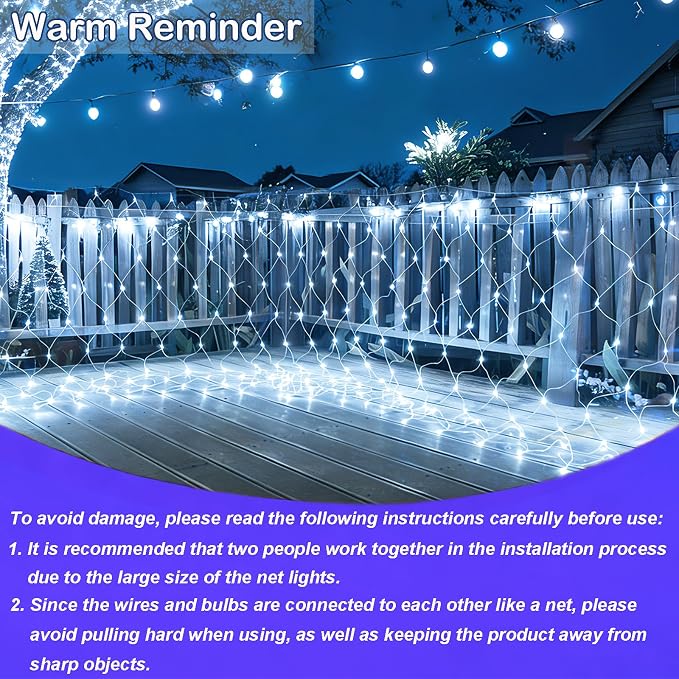 300 LED Net Lights for Bushes, 14.8ft x 5ft 8 Modes Christmas Outdoor Mesh Lights Connectable, Waterproof Decorative String Light Plug in for Xmas Tree Garden Wedding Party (Clear Wire, White)