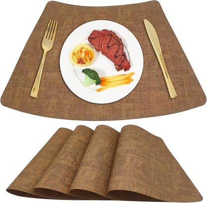 Round Table Placemats Set of 4, Faux Leather Wedge Shape Place Mats Heat Resistant Wipeable Washable Table Mats, Heavy Duty Kitchen Dining Mats(brown)