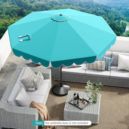 Tangkula 10 FT Patio Umbrella, 2-Tiers Scalloped Outdoor Table Market Umbrella with Tilt Adjustment, Crank, 8 Sturdy Ribs for Pool, Deck, Backyard (Turquoise)
