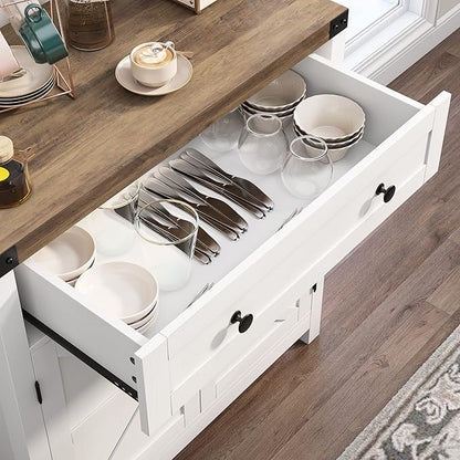 HOSTACK Coffee Bar Cabinet, Kitchen Storage Cabinet, Modern Farmhouse Buffet Sideboard with Drawer and Adjustable Shelf, Barn Door Accent Cabinets for Kitchen, Dining Room, Entryway, White