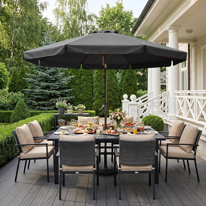 ABCCANOPY 10ft Scalloped Patio Umbrella, Outdoor Table Umbrella with Tilt and Crank, Fiberglass Ribs Deck Umbrella for Patio, Pool, Garden, Picnic (Dark Gray)