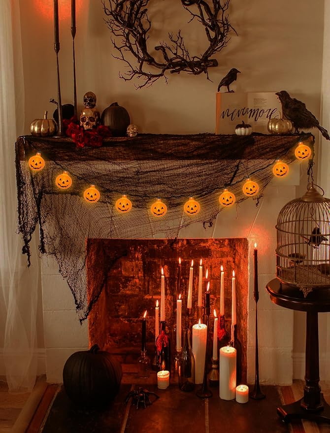 Halloween Decorations Pumpkin String Lights Outdoor, 8.5Ft Halloween Lights with 10 LED Waterproof Orange Jack-O-Lantern, Hanging Pumpkin String Lights UL Listed for Party Porch Home Window Decor
