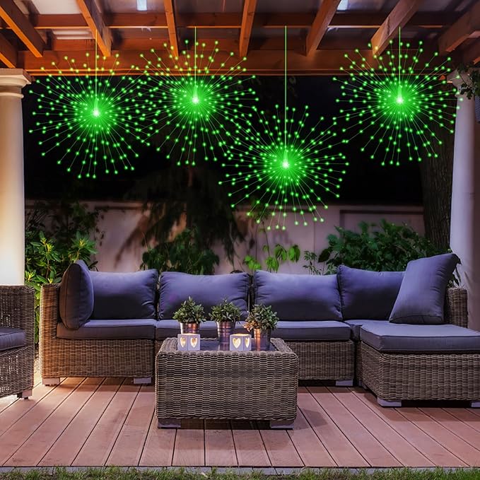 PXBNIUYA 2 Pack Starburst Sphere Lights,200 LLED Firework Lights, 8 Modes Dimmable Remote Control Waterproof Hanging Fairy Light, Copper Wire Light for Patio Parties Christmas (Green)