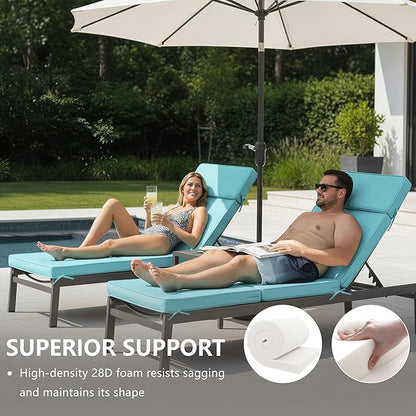 80 x 26 Inch Outdoor Chaise Lounge Cushion - Removable Cover, 4-Section Design, Water-Repellent & Fade-Resistant, 6 Tie Straps, Replacement for Patio & Pool Chairs - Light Blue