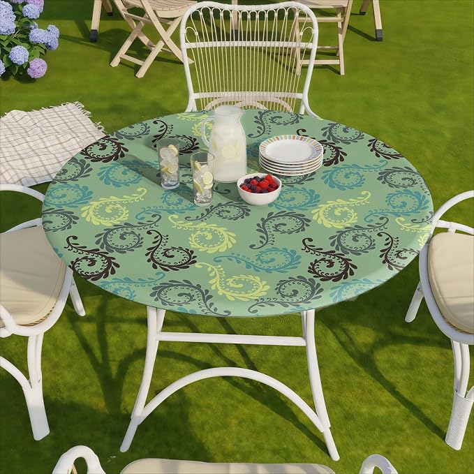 opstellen Fitted Round Tablecloth Non Slip Table Cloth Vinyl Inside Outside Circle Cover for 36-44" Tables Dining Kitchen Family Festival Kit Gifts Summer Fall Patio Picnic Glamping Vacation Equipment