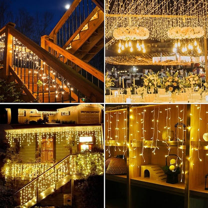 kemooie Outdoor Curtain Lights, 400 LED 26.2 x 3.3 FT Waterproof String Lights with 8 Modes, Fairy Curtain Lights for Backdrop Wedding Bedroom Balcony Party Decorations, Warm White