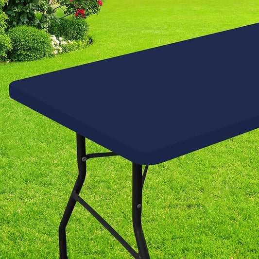 Smiry Rectangle Picnic Table Cloth, Waterproof Elastic Fitted Tablecloths for 6 Foot Tables, Washable Polyester Table Cover for Camping, Indoor and Outdoor (Navy, 36"x72")