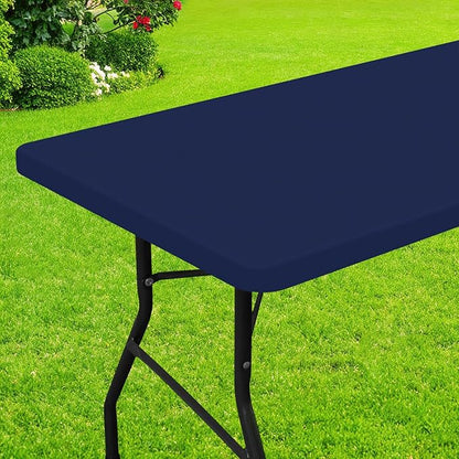Smiry Rectangle Picnic Table Cloth, Waterproof Elastic Fitted Tablecloths for 4 Foot Tables, Washable Polyester Table Cover for Camping, Indoor and Outdoor (Navy, 30"x48")