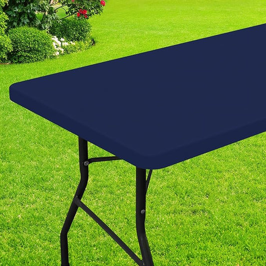Smiry Rectangle Picnic Table Cloth, Waterproof Elastic Fitted Tablecloths for 6 Foot Tables, Washable Polyester Table Cover for Camping, Indoor and Outdoor (Navy, 30"x72")