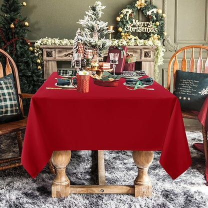 sancua Rectangle Tablecloth - 60 x 120 Inch - Stain and Wrinkle Resistant Washable Polyester Table Cloth, Decorative Fabric Table Cover for Dining Tables, Buffet Parties, Christmas Red