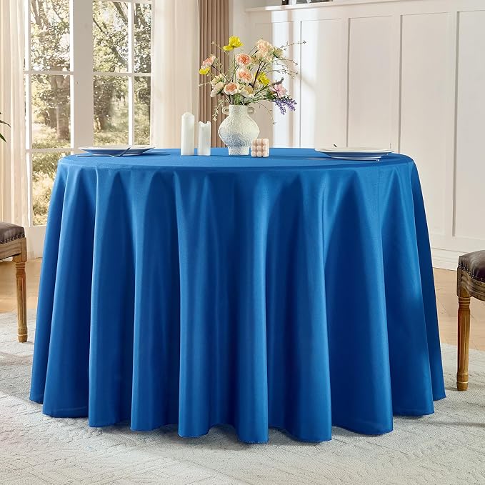 2 Pack Royal Blue Round Tablecloths 90 Inch for Dining Tables | Washable Decorative Linen Polyester Table Cover for Banquets Buffets Parties and Weddings