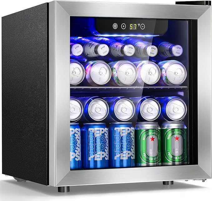 Antarctic Star Beverage Cooler Holds Up to 48 Cans & 12 Wine Bottles, Stainless Steel Glass Door Drink Fridge with Digital Display and Electronic Temperature Control, Silver