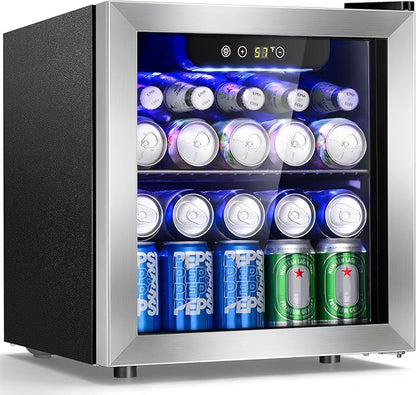 Antarctic Star Beverage Cooler Holds Up to 48 Cans & 12 Wine Bottles, Stainless Steel Glass Door Drink Fridge with Digital Display and Electronic Temperature Control, Silver
