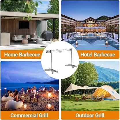Stainless Steel Electric Rotisserie Grill Kit, 46in 132LB Capacity BBQ Pig Lamb Rotisserie Roaster with 50W Motor, Height Adjustable Charcoal Spit Roaster Stand for Outdoor Kitchen, Camping