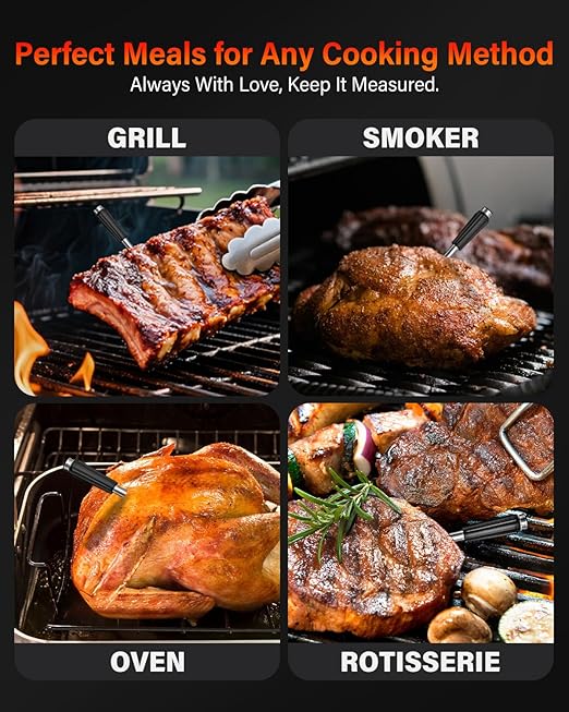 AWLKIM 8-Sensor Smart Wireless Meat Thermometer with Touchscreen Base & Built-In App — Dual Probes, Bluetooth 5.3 800ft Open-Air, IP68, Type-C — Digital Instant-Read for BBQ, Grill, Smoker, Rotisserie