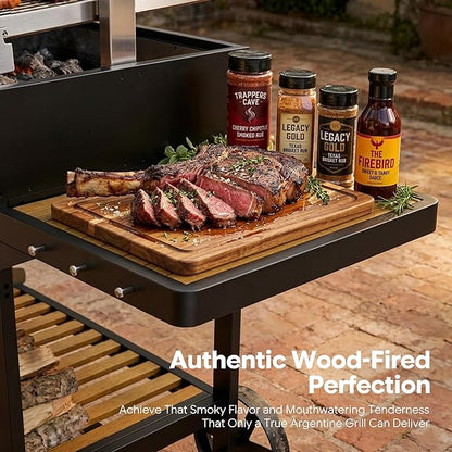 Brand-Man Santa Maria Grill Argentine with Brasero, Wood & Charcoal Parrilla Grilling Station BBQ, Height Adjustable V-Grate & Griddle, Authentic Asado Grill Cooking with Fire Brick, Skewers & S-Hooks